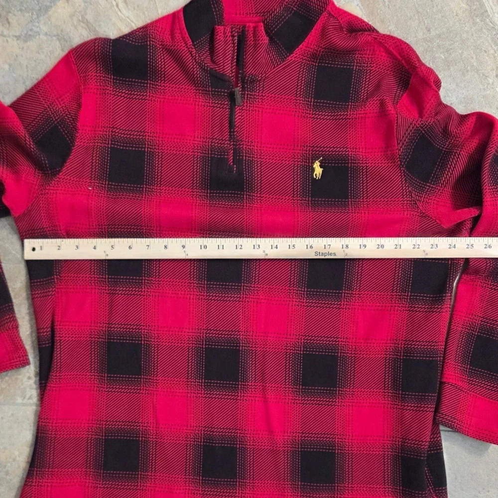 Polo Ralph Lauren Mens XL Red Black‎ Buffalo Plaid Quarter Zip Cotton Pullover